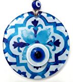 Füzyon Cam Lale Desenli Nazar Boncuklu El Yapımı Duvar Süsü  12 x 12 Cm Ölçülerinde Hediyelik Eşya 