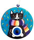 Kara Kedi Desenli Füzyon Camdan Nazar Boncuklu Duvar Süsü El Yapımı Hediyelik Eşya