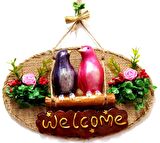 Aile Kuş Welcome Yazılı Kapı Süsü