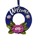 Pembe Güllü Welcome Yazılı Lacivert Kapı Süsü