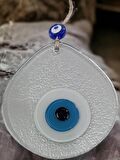 Mavi Nazar Boncuklu Silver Gri Renk Nazar Boncuklu Damla Desen El Yapımı Duvar Süsü