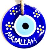Maşallah Yazılı Papatya Desenli Nazar Boncuklu El Boyaması Duvar Süsü