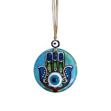 Fatma Ana Eli Desenli Nazar Boncuklu Duvar Süsü 10 Cm Cam Duvar Dekoru