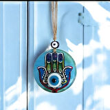 Fatma Ana Eli Desenli Nazar Boncuklu Duvar Süsü 10 Cm Cam Duvar Dekoru