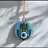 Fatma Ana Eli Desenli Nazar Boncuklu Duvar Süsü 10 Cm Cam Duvar Dekoru