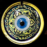  Lale desenli Nazar Boncuklu Altın Rengi Füzyon cam El İşçiliği 12x12 cm Duvar Süsü 