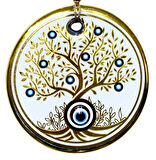 Hayat Ağacı Şekilli Yaldızlı Beyaz Duvar Süsü Cam Hediyelik Eşya