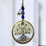 Hayat Ağacı Şekilli Yaldızlı Beyaz Duvar Süsü Cam Hediyelik Eşya