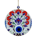 Karanfil Desenli 23 Santimetre Çapında Füzyon Cam Duvar Süsü