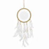 21 cm El Yapımı Rüya Kapanı (Dream Catcher) – Makrome Örgü ve Beyaz Tüy Detaylı – Bohem Duvar Süsü ve Dekor