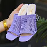 MokaShopin Akva Lila Triko Şeffaf Topuklu Terlik