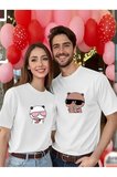 Sevgili Kombini Çift Tişört Panda Baskılı Oversize Unisex Çift Kombin Sevimli Çift Tişört Seti