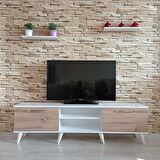 ( Ms 80 ) Mdf Tv Ünitesi Dolabı Raflı Beyaz Ceviz