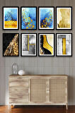8 Parça Çerçeve Görünümlü Dekoratif Ahşap Mdf Tablo Seti, Oturma Odası, Salon, Ofis, Ev Dekorasyonu