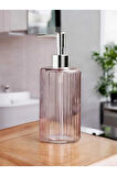 Lüks Crystal Pembe Cam Sabunluk Kaymaz Taban 500 ml