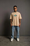 Erkek Sırt Baskılı T-shirt - Bej