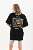 Unisex Baskılı Oversize T-Shirt - Siyah