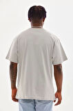 Unisex Baskılı Oversize T-Shirt - Gri