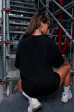 Unisex Baskılı Oversize T-Shirt - Siyah
