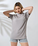 Unisex Bisiklet Yaka Baskılı Slim Fit T-Shirt - Boyalı Gri