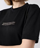 Unisex Bisiklet Yaka Baskılı Slim Fit T-Shirt - Siyah