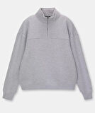 Oversize Yarım Farmuarlı Yakalı Basic SweatShirt - Gri