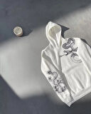 Uzun Kol Kapüşonlu Baskılı SweatShirt - Beyaz