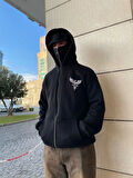 Samuray kapüşonlu ZIP Fermuarlı kapüşonlu SweatShirt - Siyah