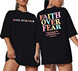 Kadın Bisiklet Yaka Baskılı T-shirt - Siyah