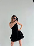Mini Askılı Elbise - Siyah