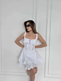 Mini Askılı Elbise - Beyaz