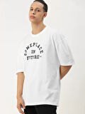 Erkek Baskılı Oversize T-shirt - Beyaz