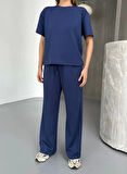 Osy Modal Yumuşak Dokulu Kumaş Kısa Kollu Bluz Rahat Pantalon ikili Takım- Lacivert