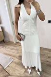Sırt dekolteli Uzun Elbise - Beyaz