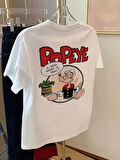 Erkek Oversize Tişörtü  Popeye the Sailor Retro Vintage Ispanak | Hediye olarak idealdir, farklı boyutları mevcuttur. - Beyaz