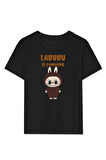 Kız Labubu Çocuk Baskılı T-Shirt - Siyah