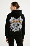Metallica İki İplik Kapüşonlu Ön ve Arka Baskılı hoodie - Siyah