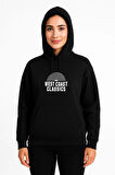 Kadın Üç İplik Kapüşonlu Ön ve Arka Baskılı SweatShirt hoodie - Siyah