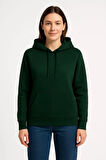 Kadın Üç İplik Kapüşonlu Kanguru Çepli SweatShirt hoodie - Haki