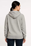 Kadın Üç İplik Kapüşonlu Tam Fermuarlı Kanguru Çepli SweatShirt Hoodie - Gri