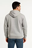 Erkek Üç İplik Kapüşonlu Tam Fermuarlı Kanguru Çepli SweatShirt Hoodie - Gri