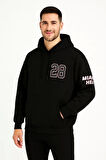 Üç İplik Kapüşonlu Ön ve Arka Baskılı SweatShirt hoodie - Siyah
