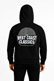 Erkek Üç İplik Kapüşonlu Ön ve Arka Baskılı SweatShirt hoodie - Siyah