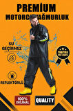 Premium Motorcu Kurye Yağmurluk Takım Su Geçirmez PVC Kumaş Reflektörlü TÜBİTAK Onaylı - Siyah