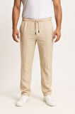 Erkek Keten Pantolon – Cepli, Beli Lastikli ve Bağcıklı, Nefes Alan Rahat Kalıp, Yazlık ve Baharlık Günlük Giyim, Şık & Konforlu Boru Paça Model - Bej