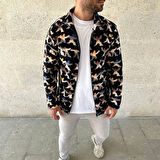Erkek Tam Fermuarlı Desenli Polar Sweat – Siyah Multicolor Figür Desen Yakalı, Uzun Kollu, Oversize Rahat Kalıp- Siyah