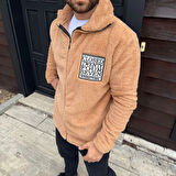 Erkek Polar Fermuarlı Sweatshirt – Kapüşonsuz, Cepli, Yumuşak Dokulu, Oversize Rahat Kalıp, Kışlık Sıcak Tutan Fermuarlı Üst - Kahverengi