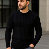 Erkek Fitilli Triko Kazak 3’lü Set – Beyaz, Bordo, Siyah | Kalın Dokuma Pamuklu Regular Fit Bisiklet Yaka Uzun Kollu Kışlık ve Baharlık Rahat Triko Kombini