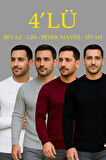 Erkek Fitilli Triko Kazak 4’lü Set – Beyaz, Bordo, Gri, Siyah | Kalın Dokuma Pamuklu Regular Fit Bisiklet Yaka Uzun Kollu Kışlık ve Baharlık Rahat Triko Kombini