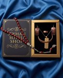 Seyhan Soylu Shop - Özel Tasarım Kitap Kutulu Kadın Bakır Takı Seti Ve Tesbih Kombini - Kolye Küpe Bileklik Yüzük 5 Parça Otantik Şık Hediyelik - Doğum Günü Yıl Dönümü Anneler Günü